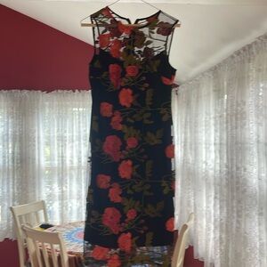 Floral embroidered dress with sheer overlay